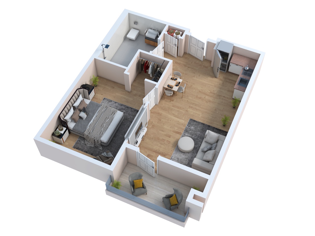 3D rendering of la jolla one bedroom